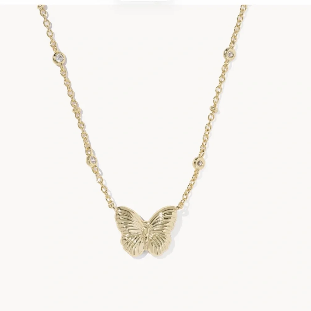 Kendra Scott Cailey Butterfly Gold Pendant Necklace in Pink Opalescent Resin - Picture 2 of 5